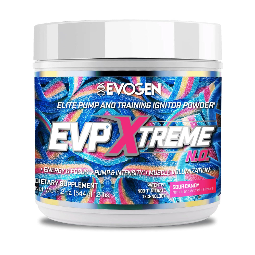 Evogen EVP Xtreme NO bottle pours a powerful pre-workout session.