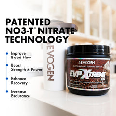 Close-up Evogen EVP Xtreme NO label highlighting ingredients