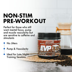 Evogen EVP 3D iced mocha mixed drink suggesting clean energy and focus.