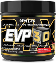 Evogen EVP3D scoop and serving for a clean, pump-focused pre workout.