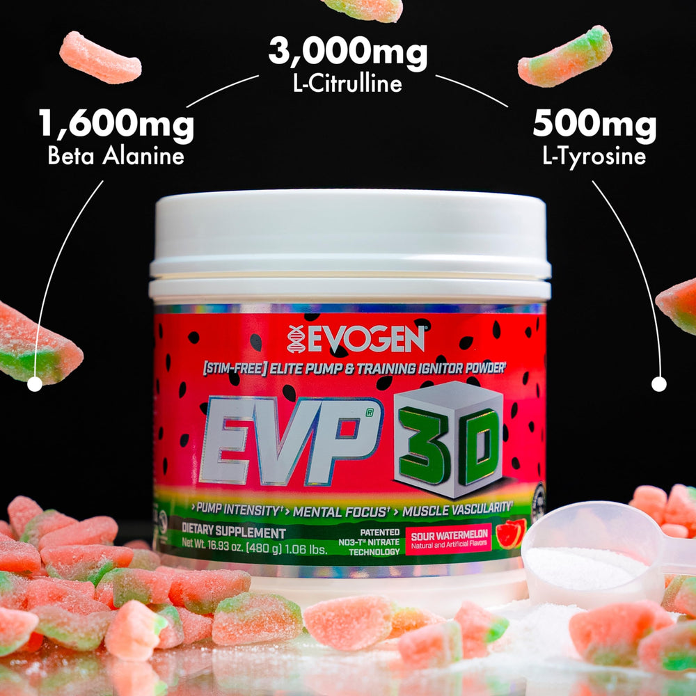 Label close-up emphasizes Evogen branding and science-backed design