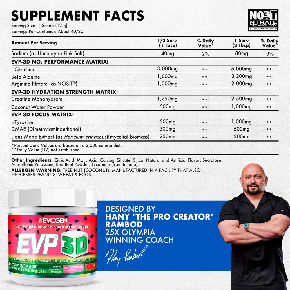 EVP 3D tub close-up highlighting NO3-T and L-Citrulline for pump