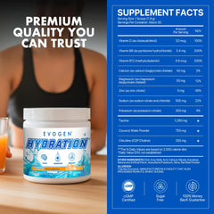 Evogen Hydration Tangerine packaging emphasizing keto-friendly sugar-free formula