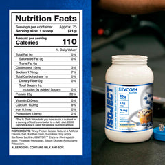 Isoject blueberry muffin tub emphasizes delicious, daily protein option for athletes.