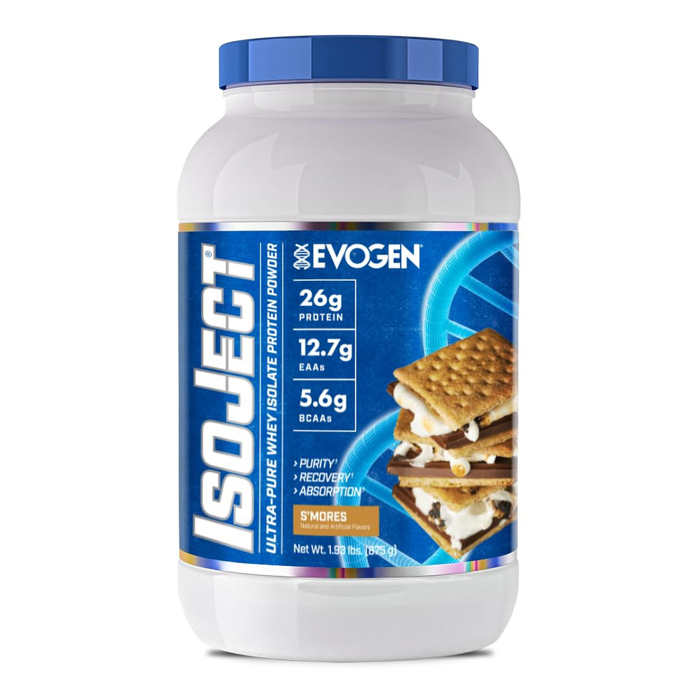 Evogen Isoject whey protein powder jar for quick, high-protein shakes