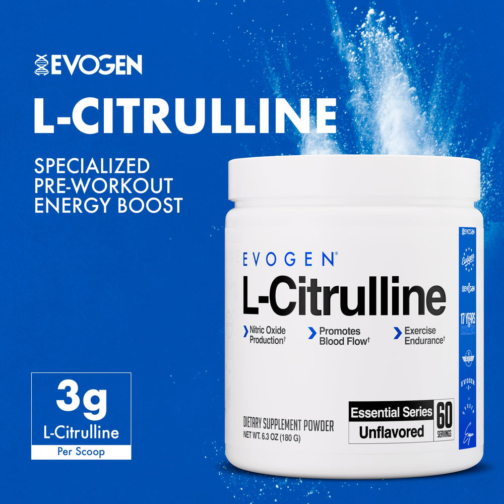 Evogen L-Citrulline label close-up highlighting pure, filler-free formula