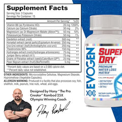 Evogen Super Dry bottle on desk highlights natural diuretic ingredients supporting hydration balance.