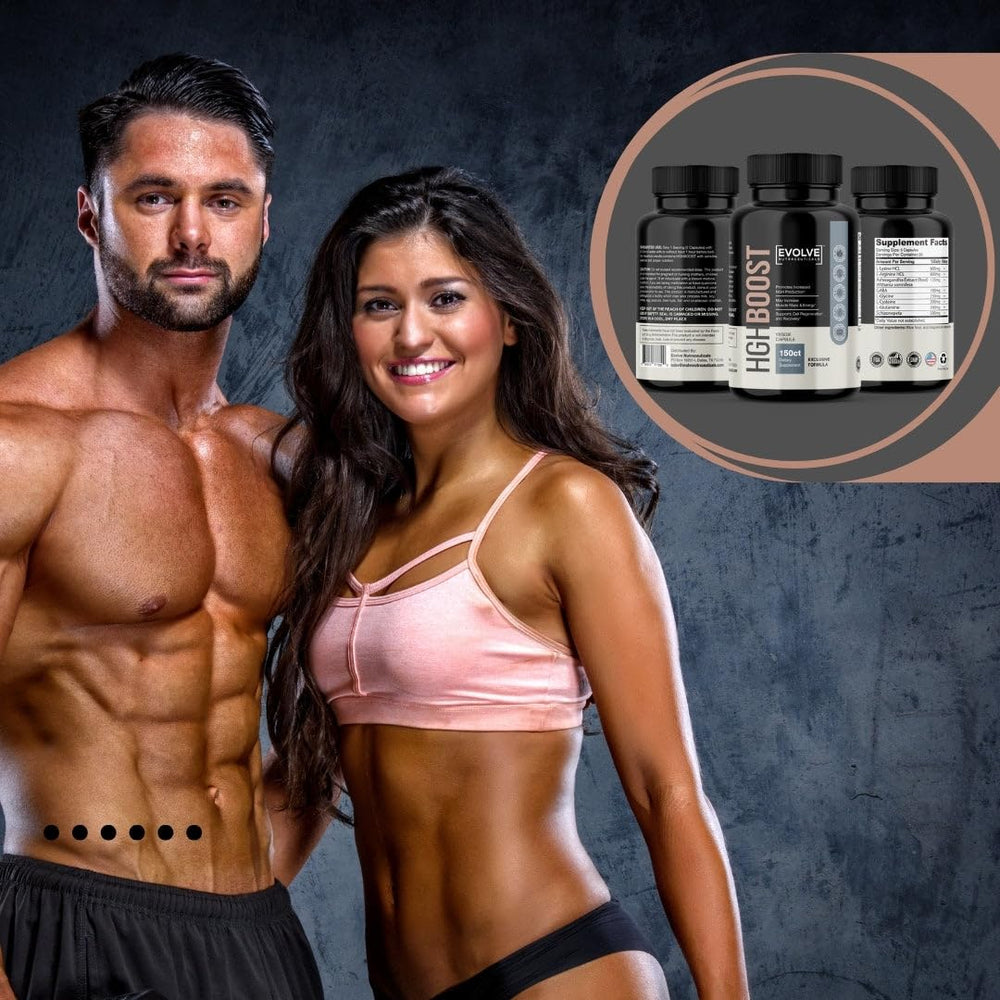 Evolve Nutraceuticals HGH Booster capsules ready for water
