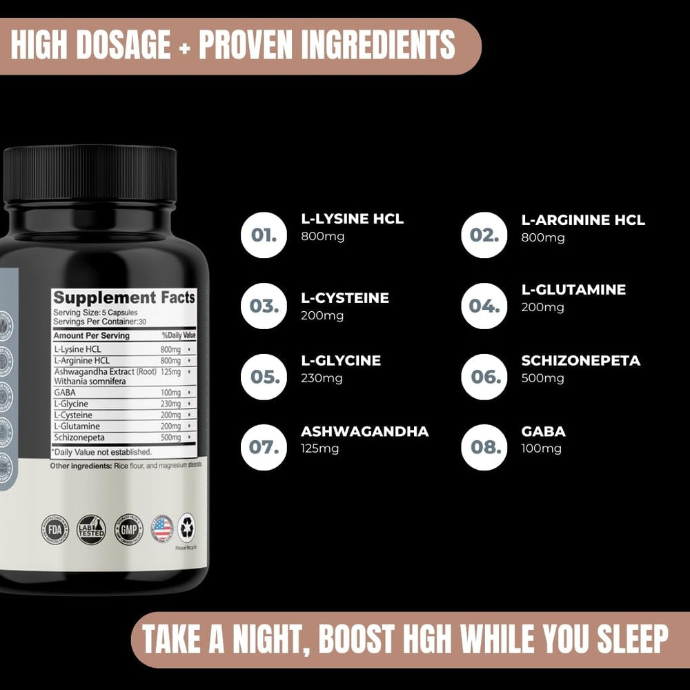 Evolve Nutraceuticals HGH Booster pouring capsules into a glass for night routine