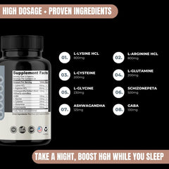 Evolve Nutraceuticals HGH Booster pouring capsules into a glass for night routine