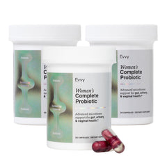 Evvy Women's Complete Probiotic bottle for gut, urinary, and vaginal health.