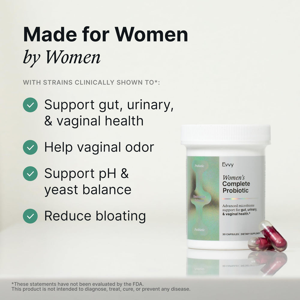 Evvy probiotic capsule close-up showing capsule form and ease of use.