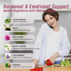 Label highlights Vitex, Ashwagandha, Black Cohosh for hormonal balance support