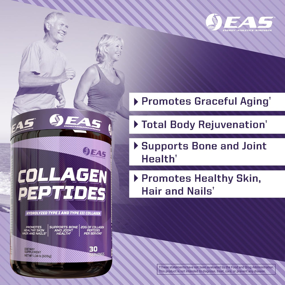 Jar closeup of the Collagen Peptides Powder emphasizes unflavored formula for versatile mixing.