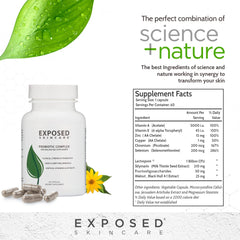 exposed skin care probiotic non-gmo symbol reinforces clean safe daily supplementation