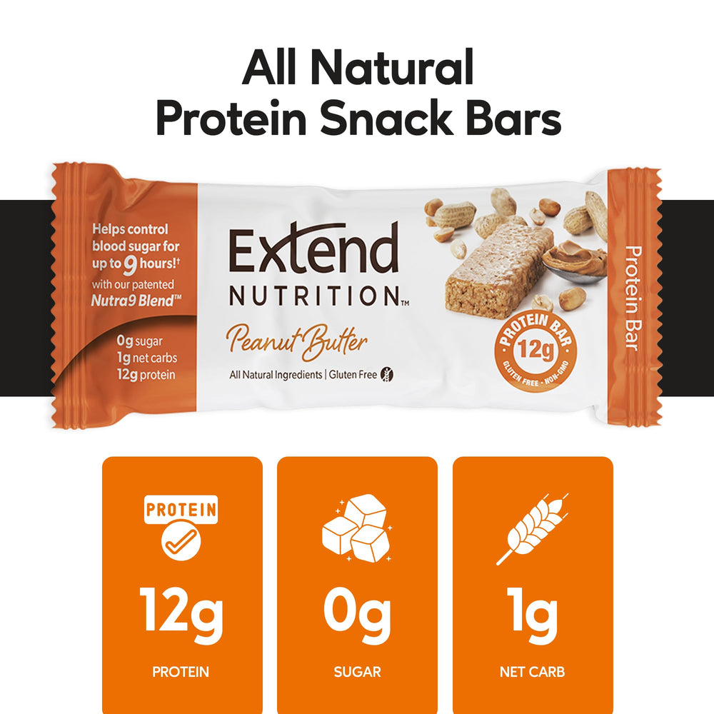 Person holding Extend Bar Peanut Butter Sugar-Free Protein Bar for quick snack