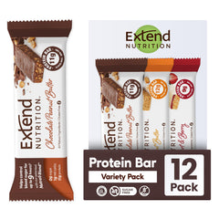 Extend Bar sugar-free protein bar variety pack front highlights clean nutrition for on-the-go energy.