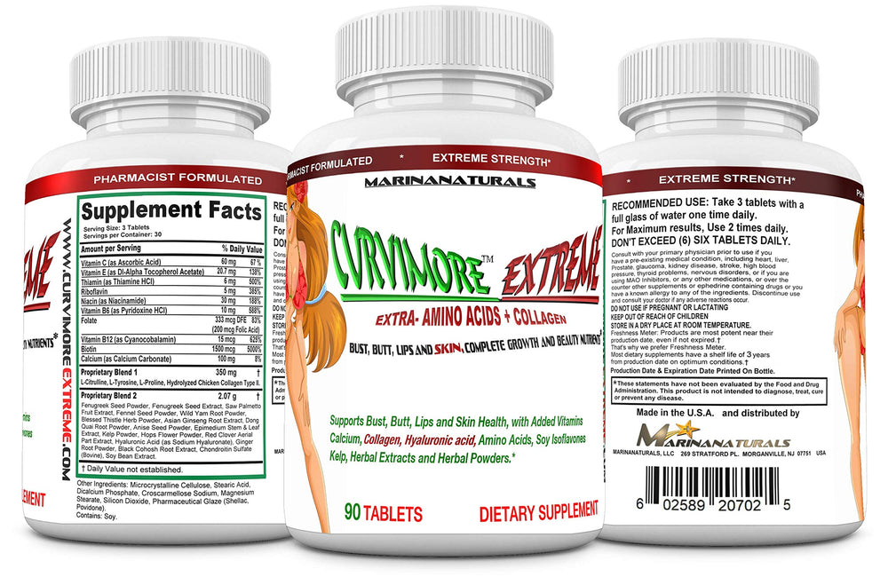 Extremely Naturals CURVIMORE Extreme pack shot communicates value with 90 tablets.