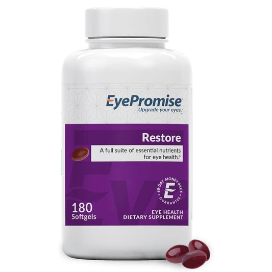 EyePromise Restore bottle front showing daily eye health support