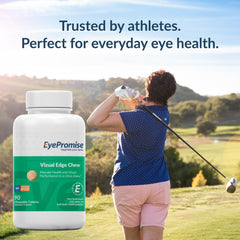 EyePromise Vizual Edge chewable tablet close-up showing texture and flavor