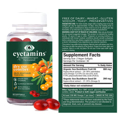 eyetamins Dry Eye Comfort Himalayan Sea Buckthorn oil capsule for antioxidant support.