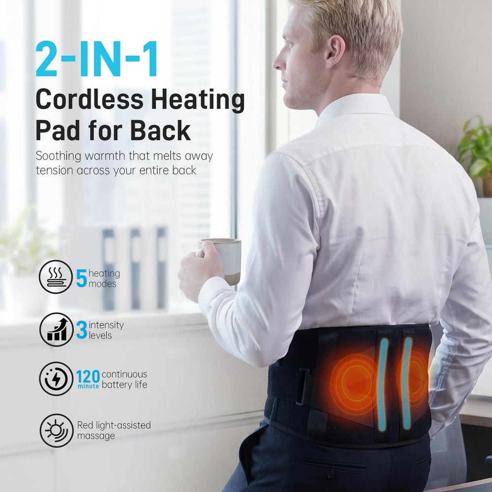 Eyomo heat and massage with LED touchscreen for customizable comfort.