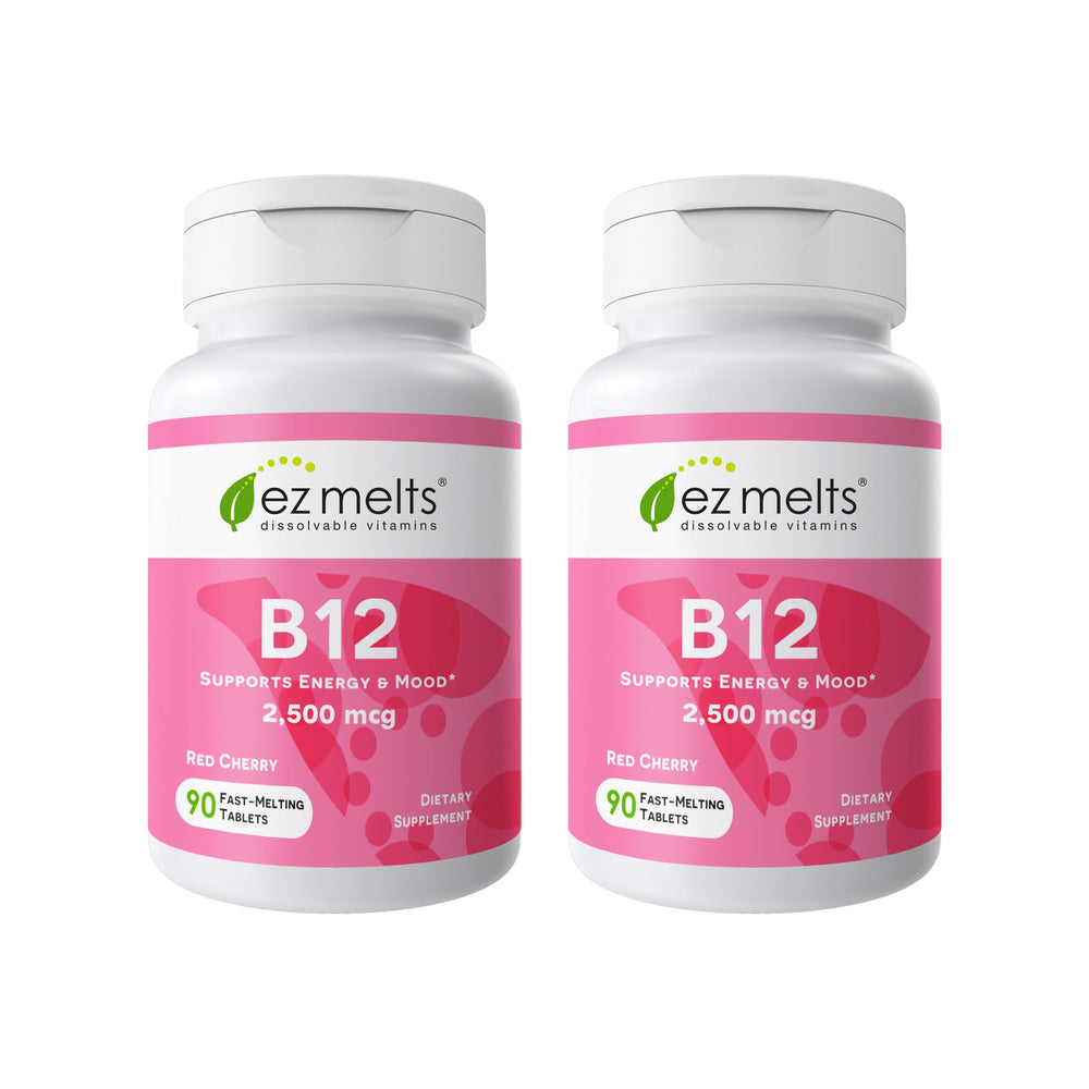 EZ Melts B12 red cherry bottle ready for convenient energy support.