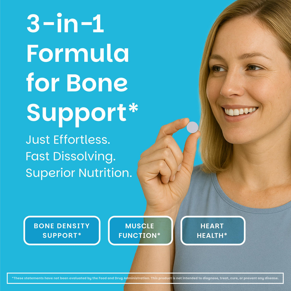 EZ Melts calcium magnesium with vitamin D3 label highlights bone and immune support.