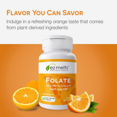 EZ Melts Folate bottle on a desk, emphasizing easy, on-the-go daily use.