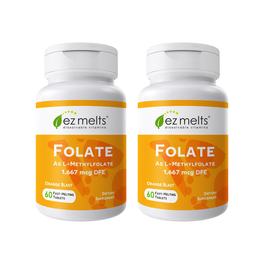EZ Melts Folate orange blast tablets dissolving quickly for daily use.