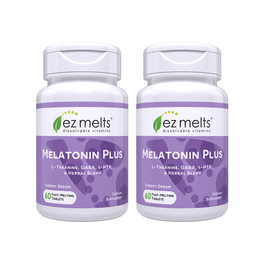 EZ Melts Melatonin Plus cherry dream bottle ready for nightly support.