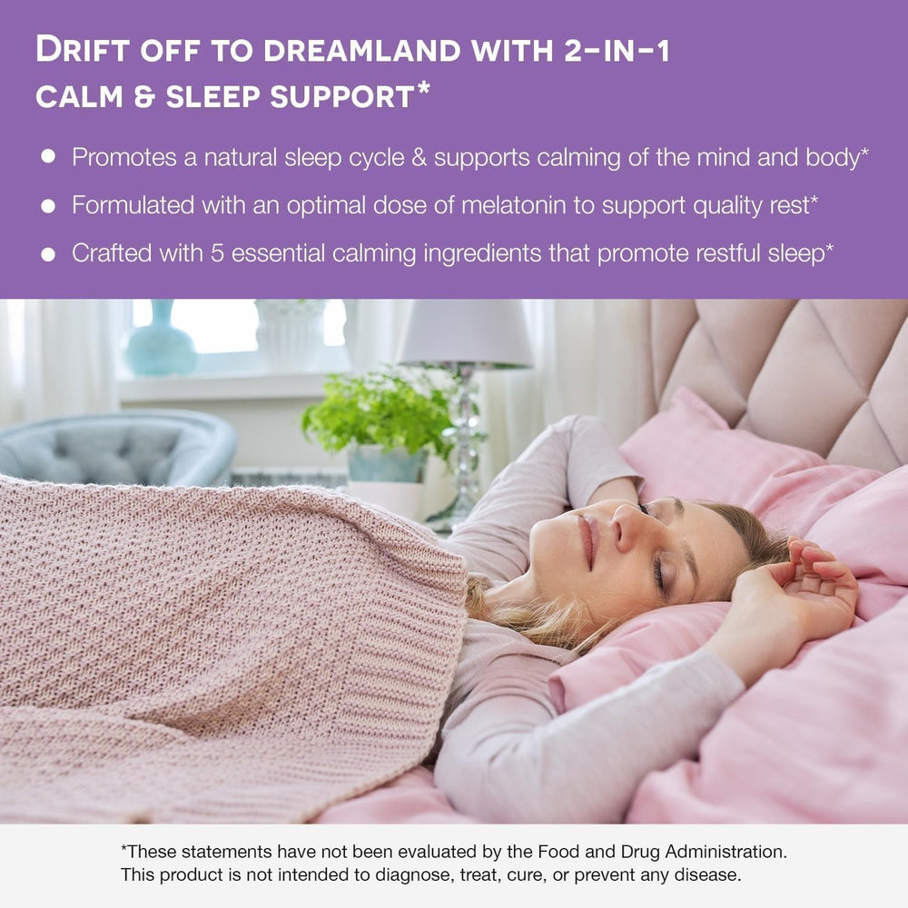 EZ Melts Melatonin Plus lemon balm extract image highlighting calming botanicals.