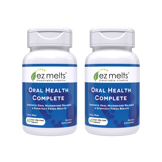 EZ Melts Oral Health Complete dissolving tablet in mouth for easy daily use