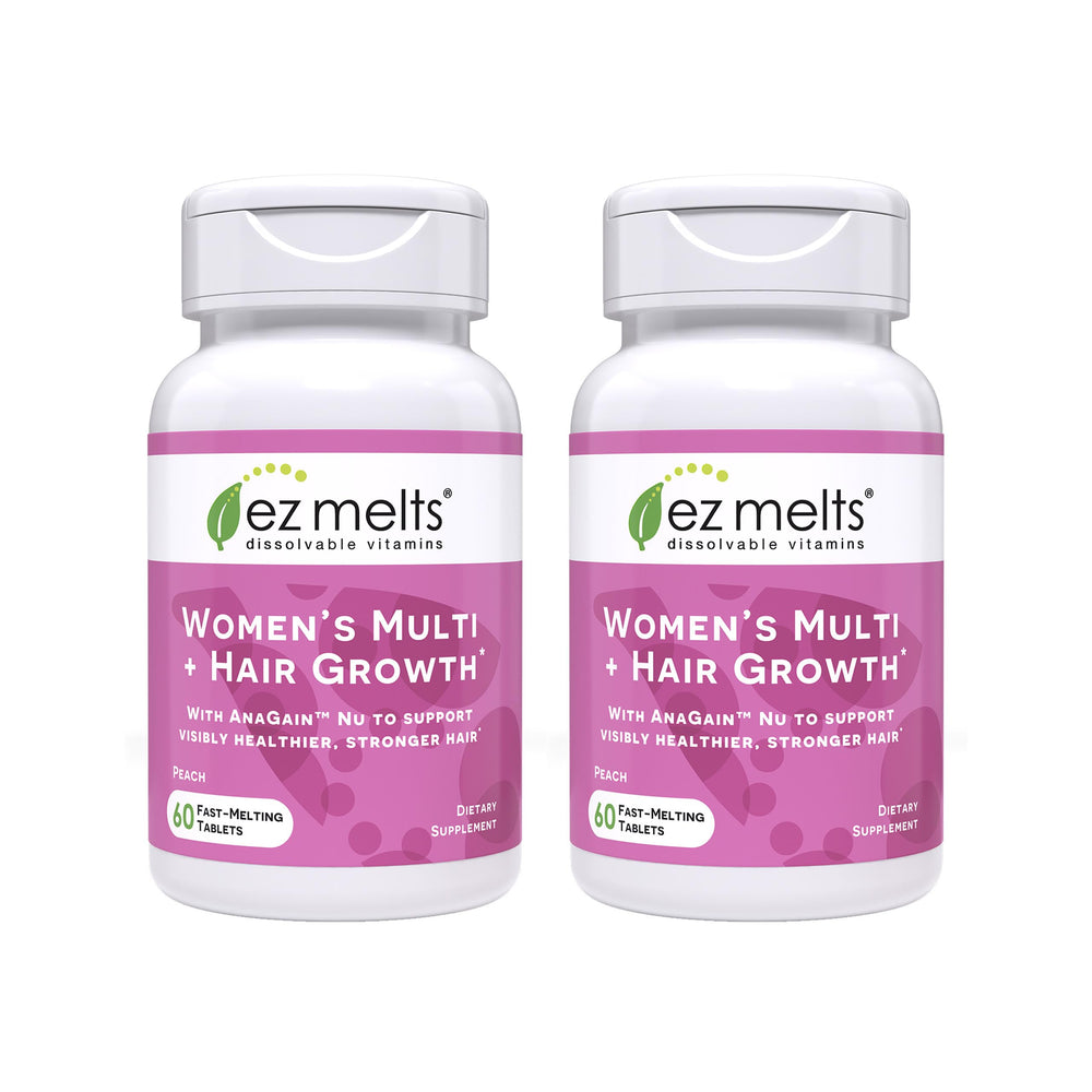 EZ Melts Women's Multi bottle showing peach flavor and vegan formula
