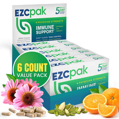 EZC Pak bottle front shows the 5-day taper for immune support