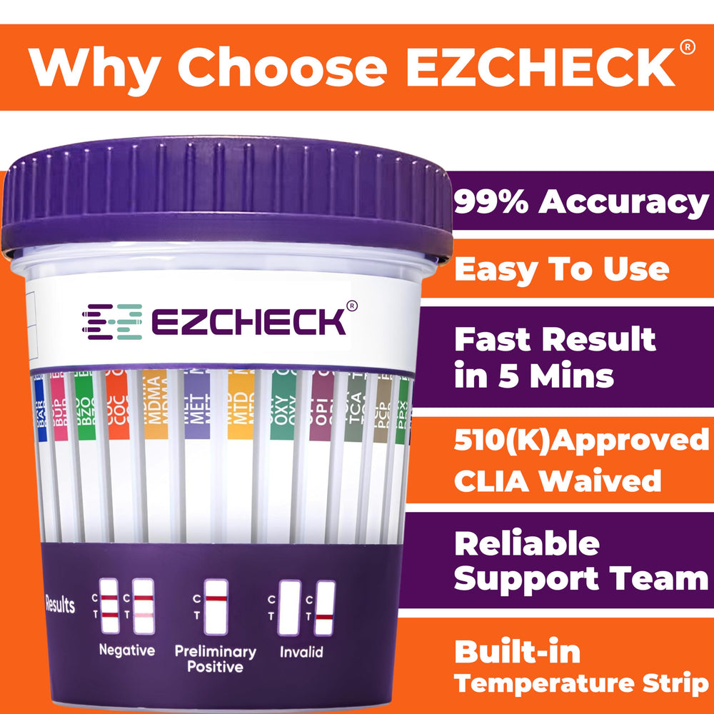 EZCHECK wide-mouth urine collection cup for easy sample collection