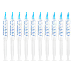 EZGO ten-pack teeth whitening gel refills shown in compact tubes for convenient home whitening.