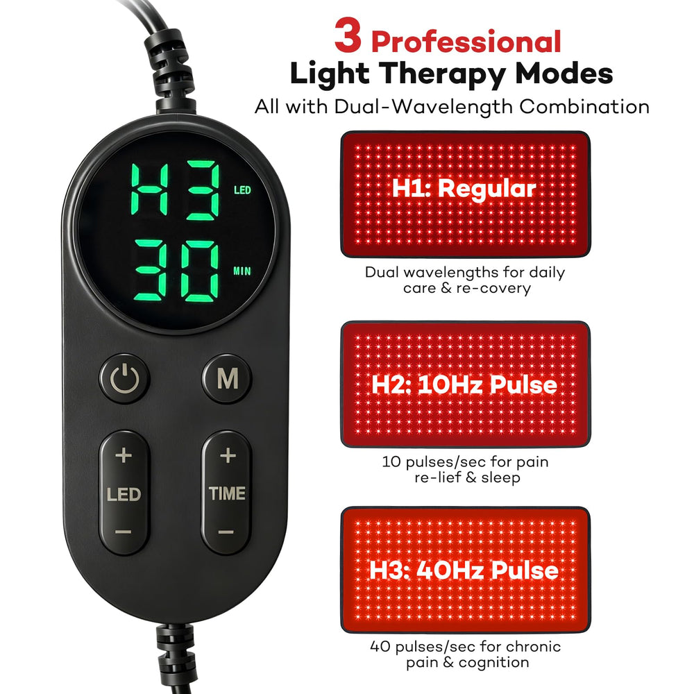 Ezona red light therapy pad remote control for easy session setup.