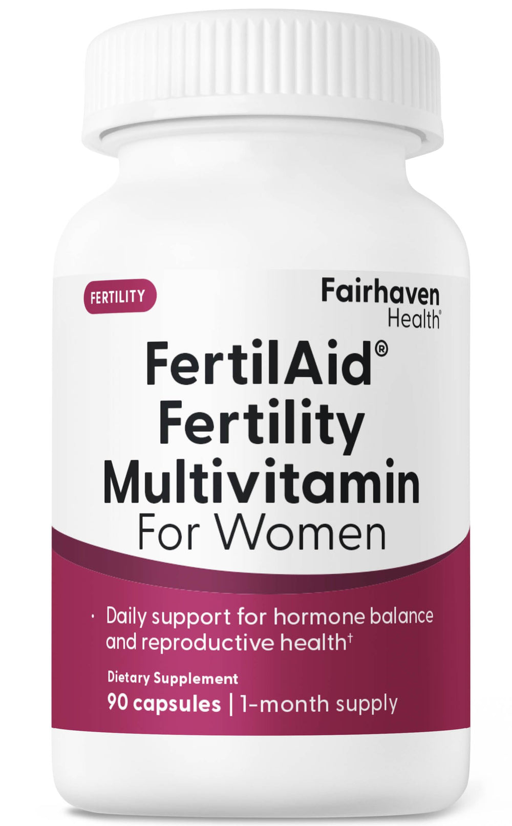 Fairhaven Health FertilAid for Women bottle showing cycle support formula