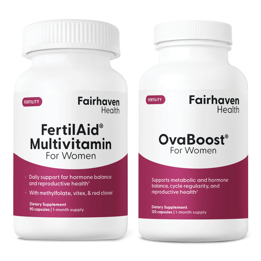 Fairhaven Health Fertilaid Women bottle highlighting herbal blend for cycle support