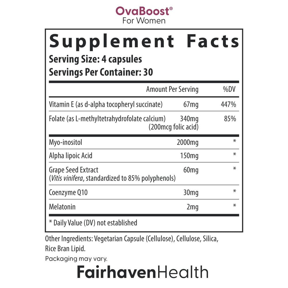 Fertilaid Women label emphasizing Vitex and prenatal nutrients for planning