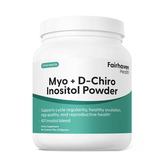 Fairhaven Health Myo-Inositol D-Chiro Inositol 40:1 bottle supports daily balance.