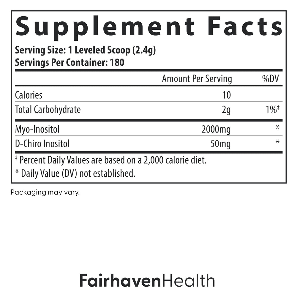 Fairhaven Health unflavored inositol powder ready to mix.