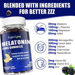 Fajeckma melatonin gummies with berry flavor in a clear bottle.