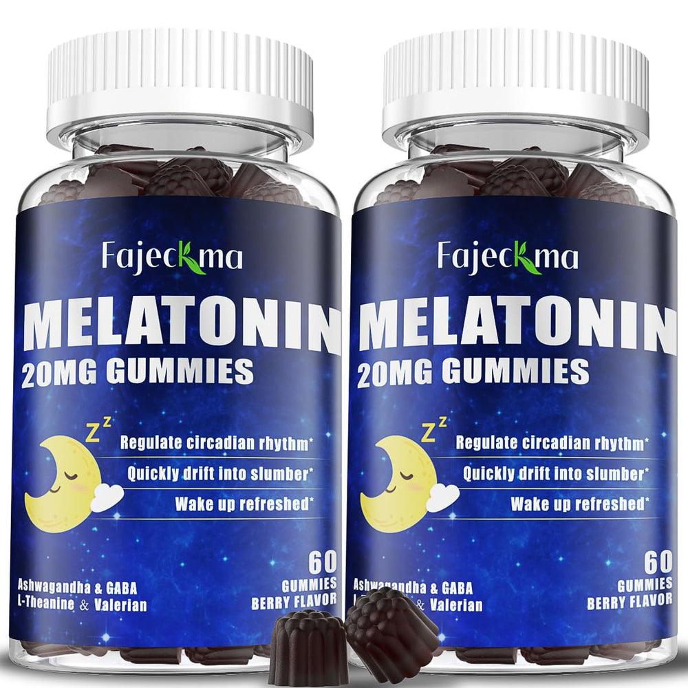 Fajeckma melatonin gummies bottle promoting a calm bedtime routine.