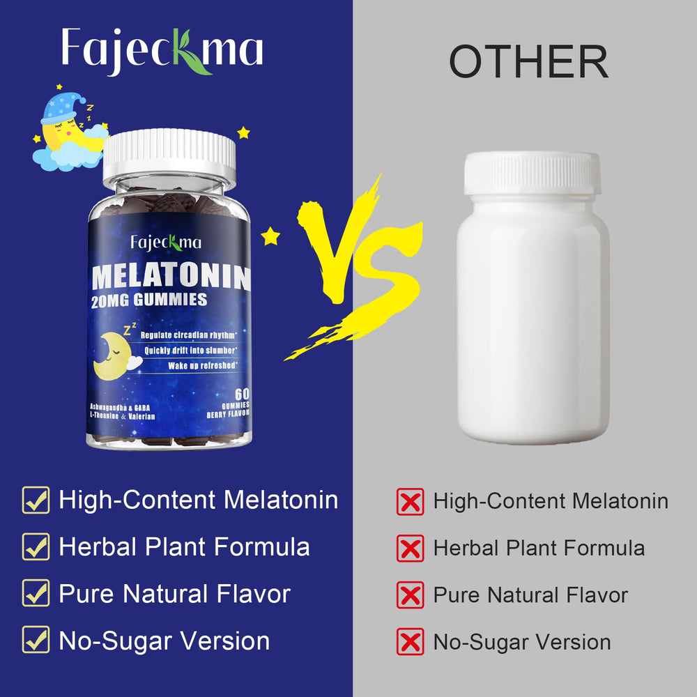 Fajeckma melatonin gummies ingredients list with Ashwagandha and L-Theanine.