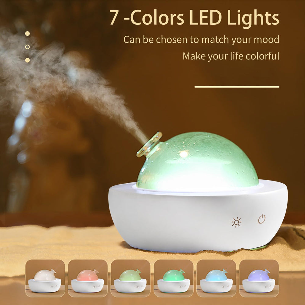 Fancemot diffuser with seven LED colors provides mood lighting.
