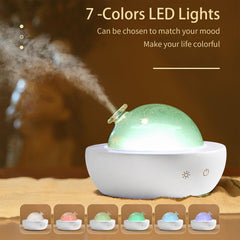 Fancemot diffuser with seven LED colors provides mood lighting.