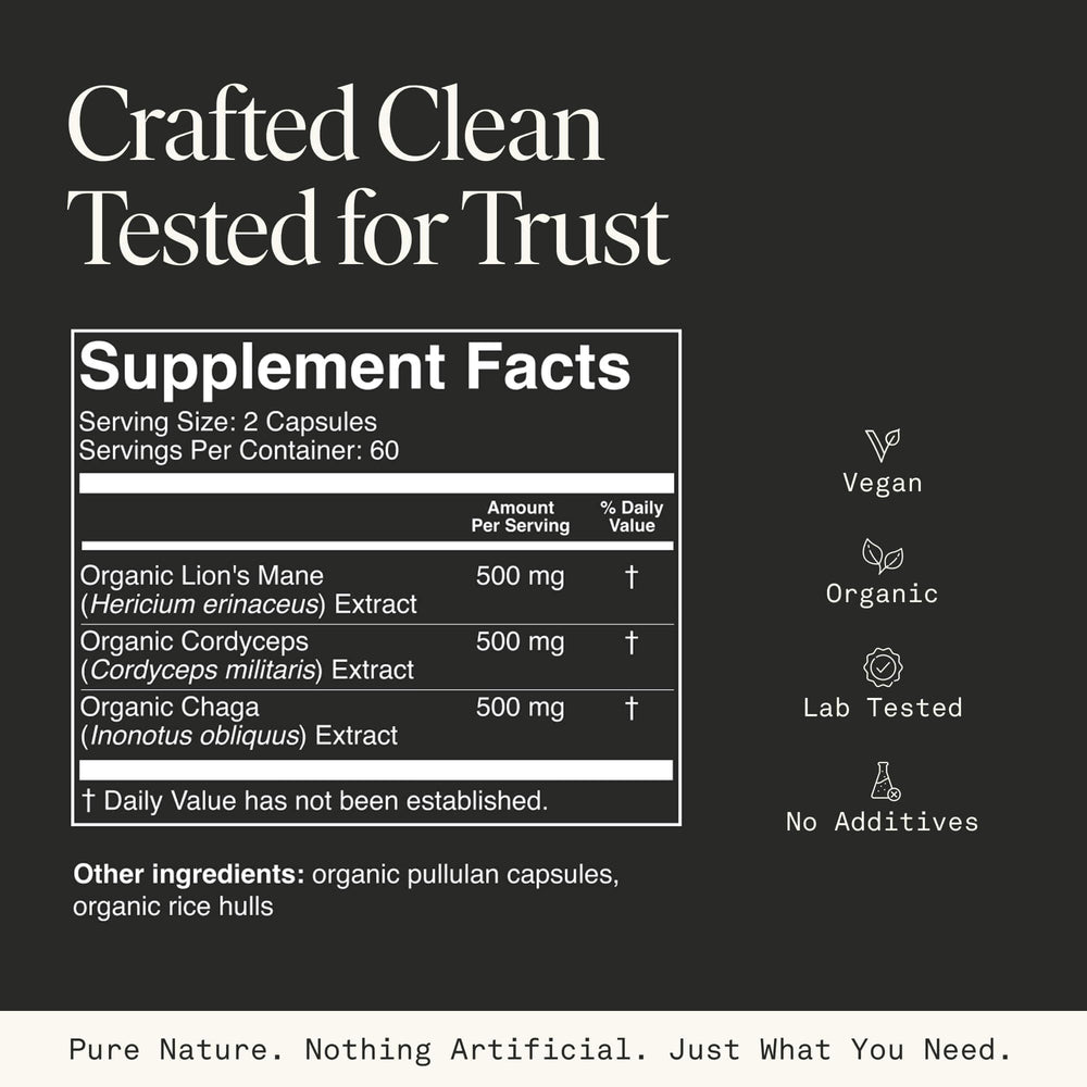 Fantastic Fungi label close-up highlighting 10-1 fruiting body extracts