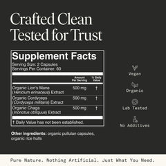 Fantastic Fungi label close-up highlighting 10-1 fruiting body extracts